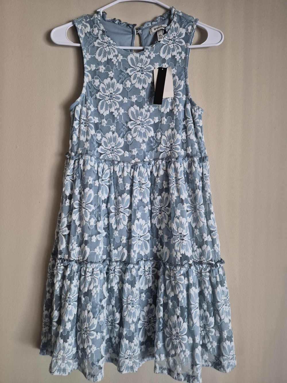 Speechless Light Blue Floral Lace Tiered Dress